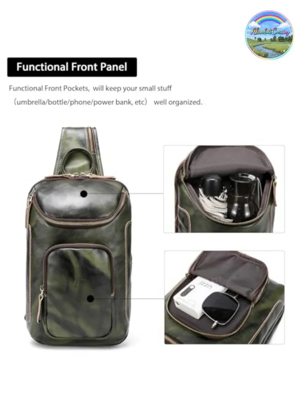 Vintage Full Grain Leather Sling Bag Crossbody Chest Daypack